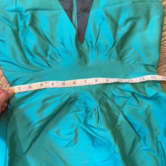 100% silk Nokomis local Edmonton brand turquoise dress - Picture 3 of 5